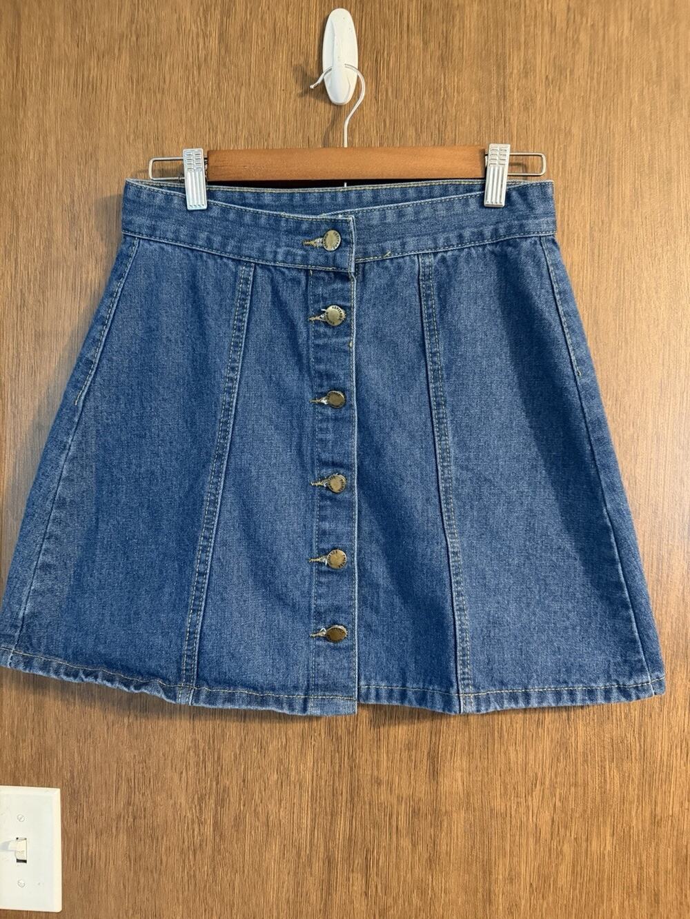 Falmer Heritage classic blue wash denim A-line mini skirt buttons sz Medium